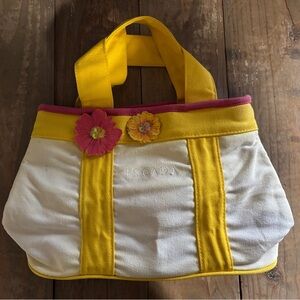 Escada Yellow and White Bag with Floral Accents